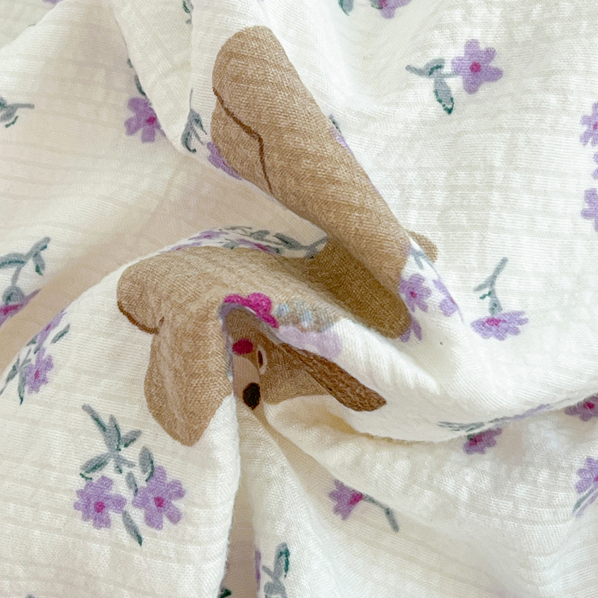 91家纺网 家纺一手货源 找家纺 恒尚居 2026新款泡芙纱四件套贝壳绣边床盖套件单被套床单床笠 【紫调小狗】贝壳边