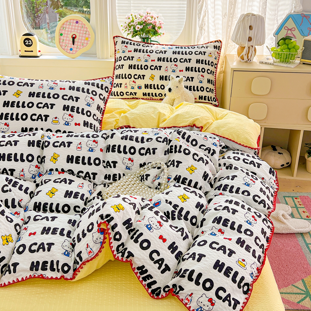 91家纺网 家纺一手货源 找家纺 恒尚居 2026新款泡芙纱四件套贝壳绣边床盖套件单被套床单床笠 【字母喵喵】贝壳边