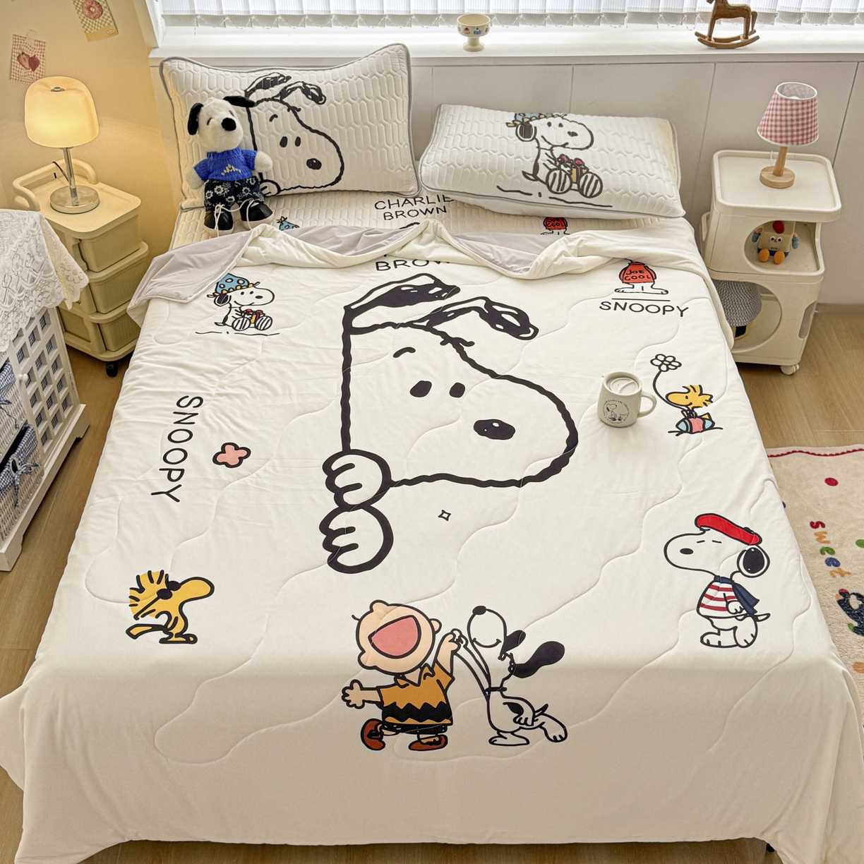 91家纺网 家纺一手货源 找家纺 （总）梓之赫 2026新款史努比凉感丝乳胶凉席席子夏被夏凉被空调被