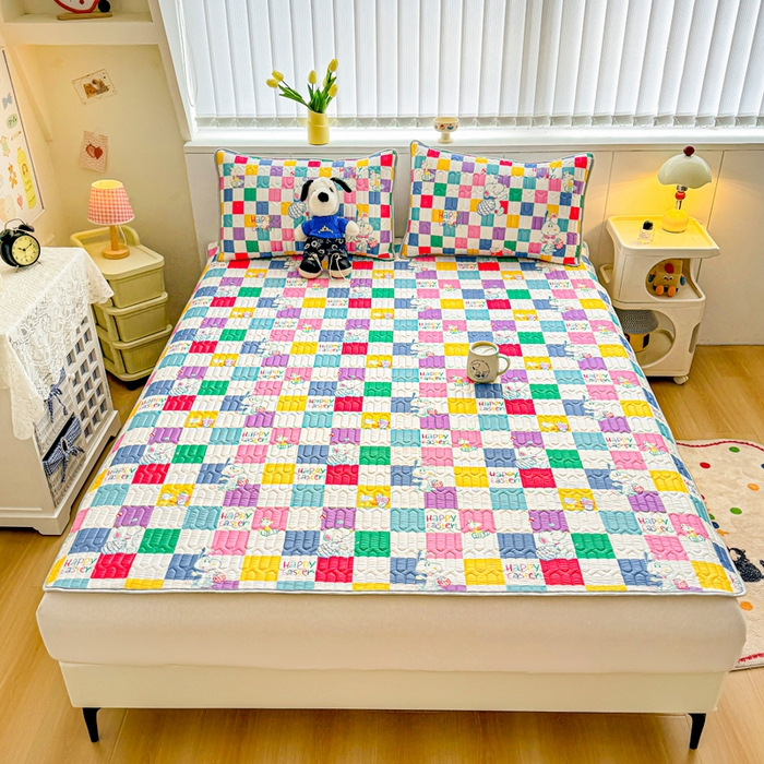 91家纺网 家纺一手货源 找家纺 梓之赫 2026新款史努比凉感丝乳胶凉席席子夏被夏凉被空调被 史努比彩虹格