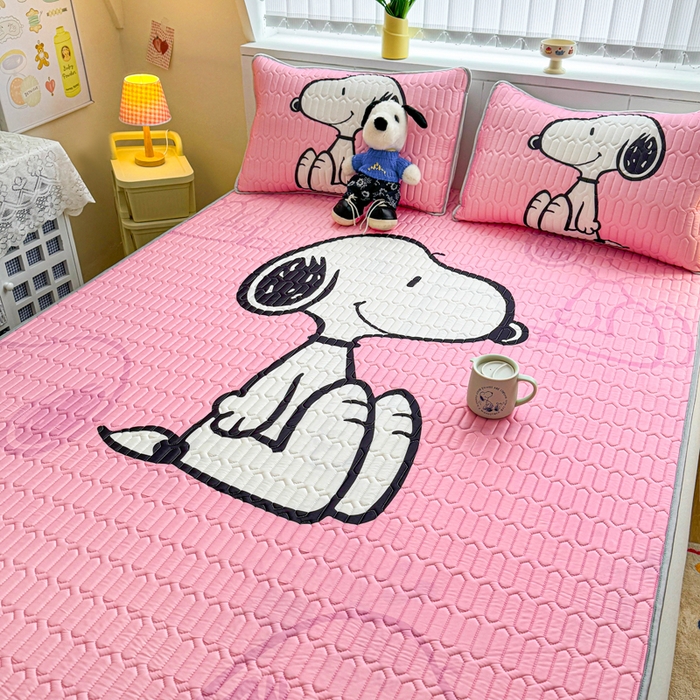 91家纺网 家纺一手货源 找家纺 梓之赫 2026新款史努比凉感丝乳胶凉席席子夏被夏凉被空调被 史努比樱花粉