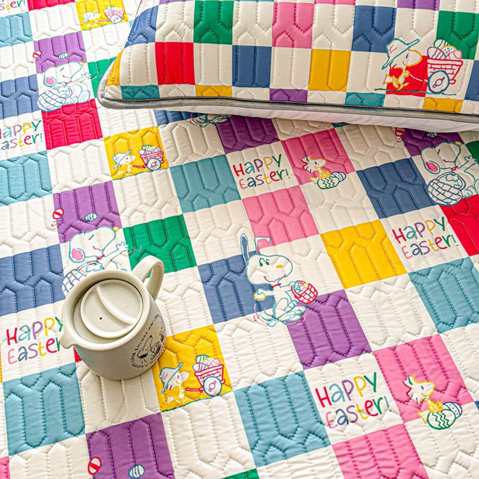 91家纺网 家纺一手货源 找家纺 梓之赫 2026新款史努比凉感丝乳胶凉席席子夏被夏凉被空调被 史努比彩虹格