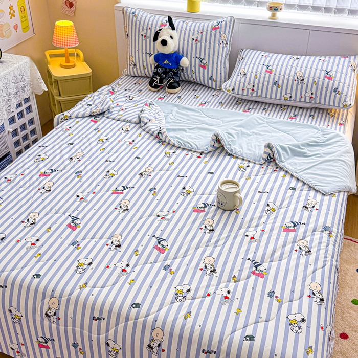 91家纺网 家纺一手货源 找家纺 梓之赫 2026新款史努比凉感丝乳胶凉席席子夏被夏凉被空调被 史努比俱乐部