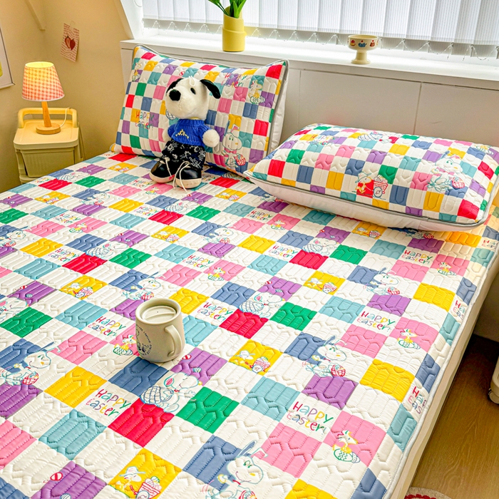 91家纺网 家纺一手货源 找家纺 梓之赫 2026新款史努比凉感丝乳胶凉席席子夏被夏凉被空调被 史努比彩虹格