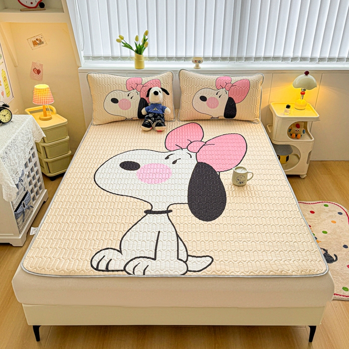 91家纺网 家纺一手货源 找家纺 梓之赫 2026新款史努比凉感丝乳胶凉席席子夏被夏凉被空调被 史努比公主妆