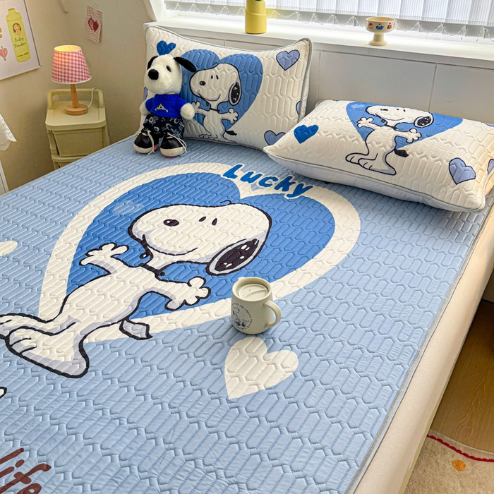 91家纺网 家纺一手货源 找家纺 梓之赫 2026新款史努比凉感丝乳胶凉席席子夏被夏凉被空调被 史努比爱心