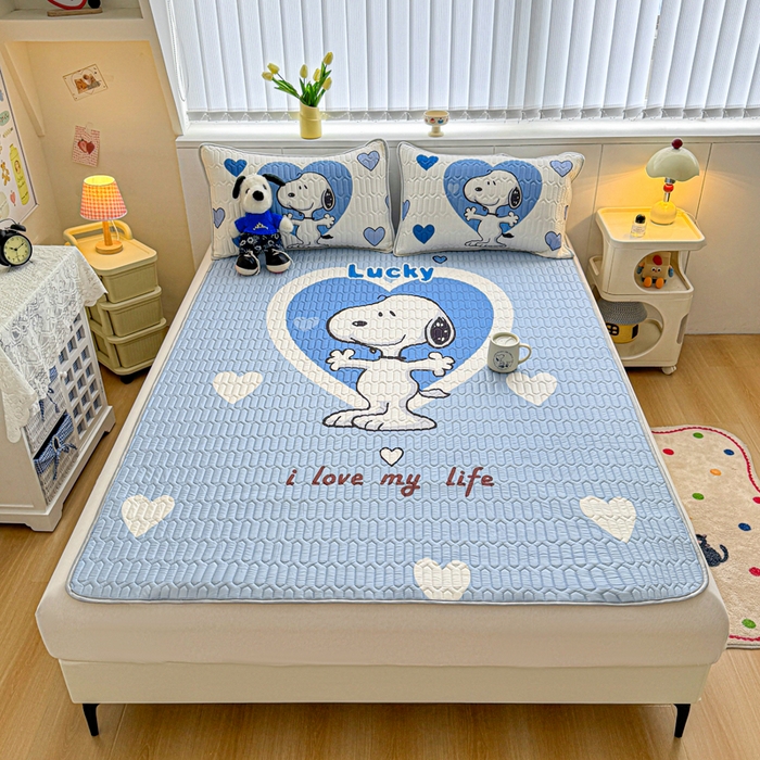 91家纺网 家纺一手货源 找家纺 梓之赫 2026新款史努比凉感丝乳胶凉席席子夏被夏凉被空调被 史努比爱心