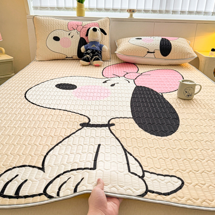 91家纺网 家纺一手货源 找家纺 梓之赫 2026新款史努比凉感丝乳胶凉席席子夏被夏凉被空调被 史努比公主妆