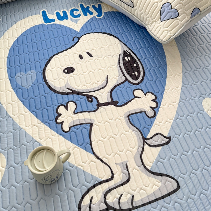 91家纺网 家纺一手货源 找家纺 梓之赫 2026新款史努比凉感丝乳胶凉席席子夏被夏凉被空调被 史努比爱心