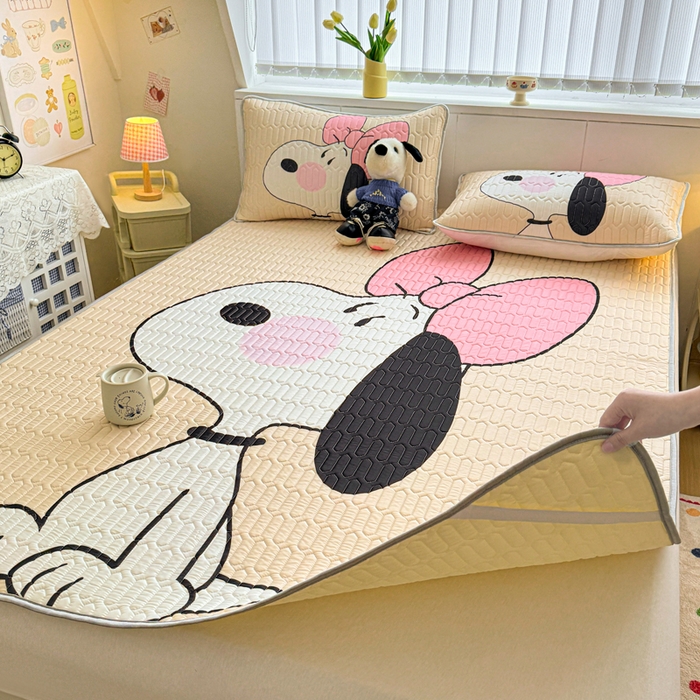 91家纺网 家纺一手货源 找家纺 梓之赫 2026新款史努比凉感丝乳胶凉席席子夏被夏凉被空调被 史努比公主妆