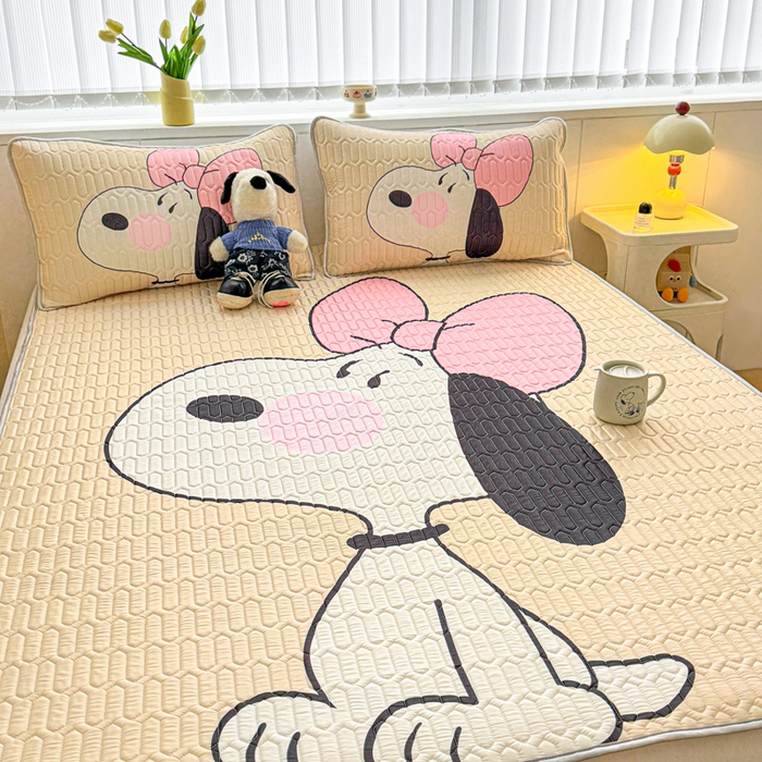 91家纺网 家纺一手货源 找家纺 梓之赫 2026新款史努比凉感丝乳胶凉席席子夏被夏凉被空调被 史努比公主妆