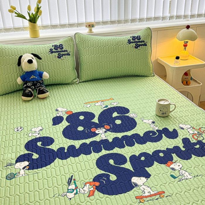 91家纺网 家纺一手货源 找家纺 梓之赫 2026新款史努比凉感丝乳胶凉席席子夏被夏凉被空调被 史努比街头滑板