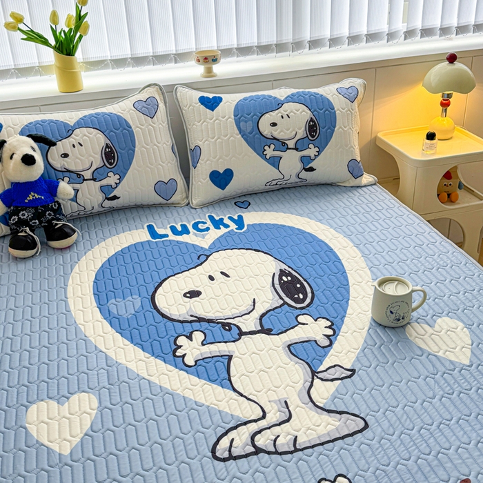 91家纺网 家纺一手货源 找家纺 梓之赫 2026新款史努比凉感丝乳胶凉席席子夏被夏凉被空调被 史努比爱心