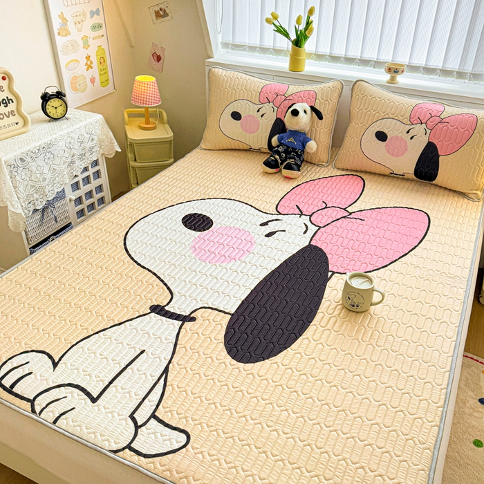 91家纺网 家纺一手货源 找家纺 梓之赫 2026新款史努比凉感丝乳胶凉席席子夏被夏凉被空调被 史努比公主妆