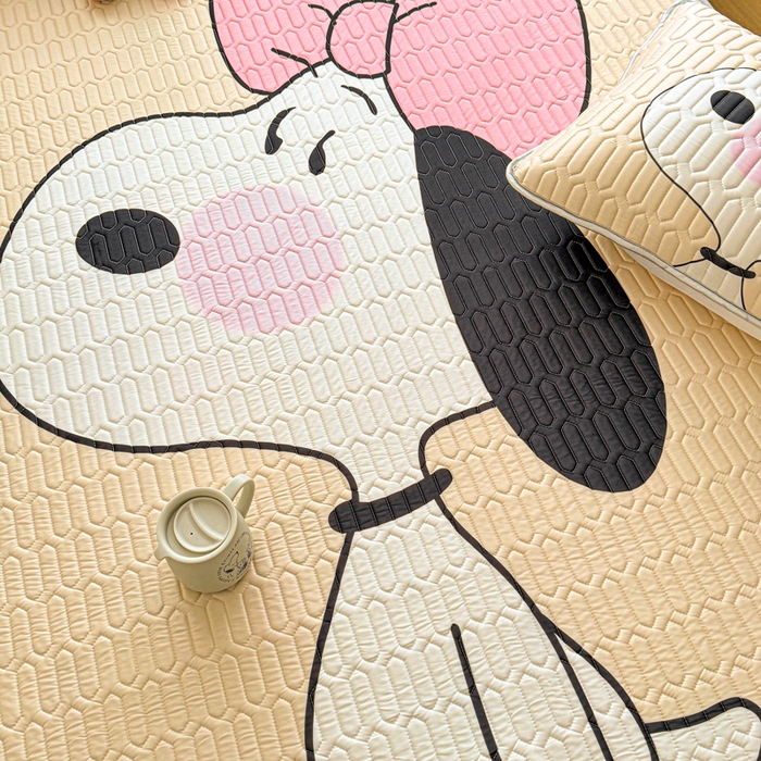 91家纺网 家纺一手货源 找家纺 梓之赫 2026新款史努比凉感丝乳胶凉席席子夏被夏凉被空调被 史努比公主妆