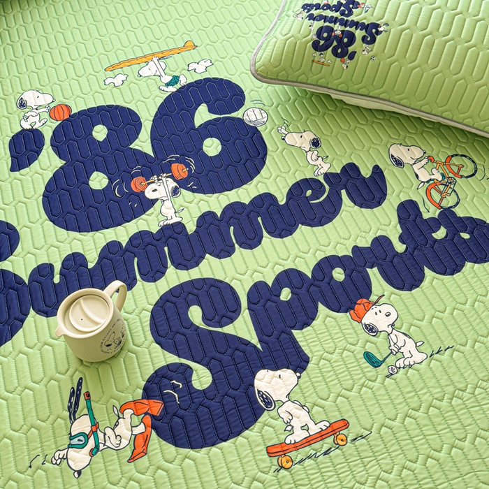 91家纺网 家纺一手货源 找家纺 梓之赫 2026新款史努比凉感丝乳胶凉席席子夏被夏凉被空调被 史努比街头滑板