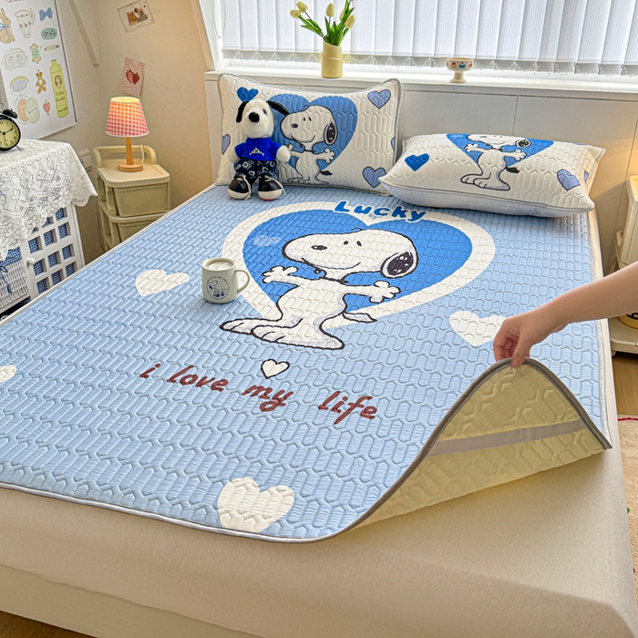 91家纺网 家纺一手货源 找家纺 梓之赫 2026新款史努比凉感丝乳胶凉席席子夏被夏凉被空调被 史努比爱心