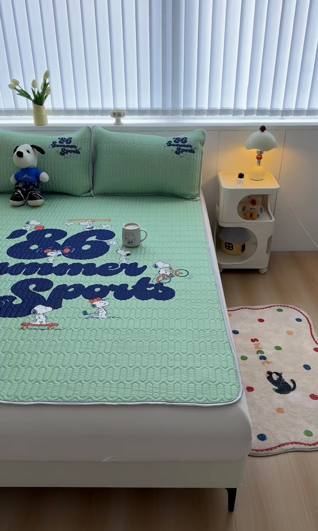 91家纺网 家纺一手货源 找家纺 梓之赫 2026新款史努比凉感丝乳胶凉席席子夏被夏凉被空调被 史努比街头滑板