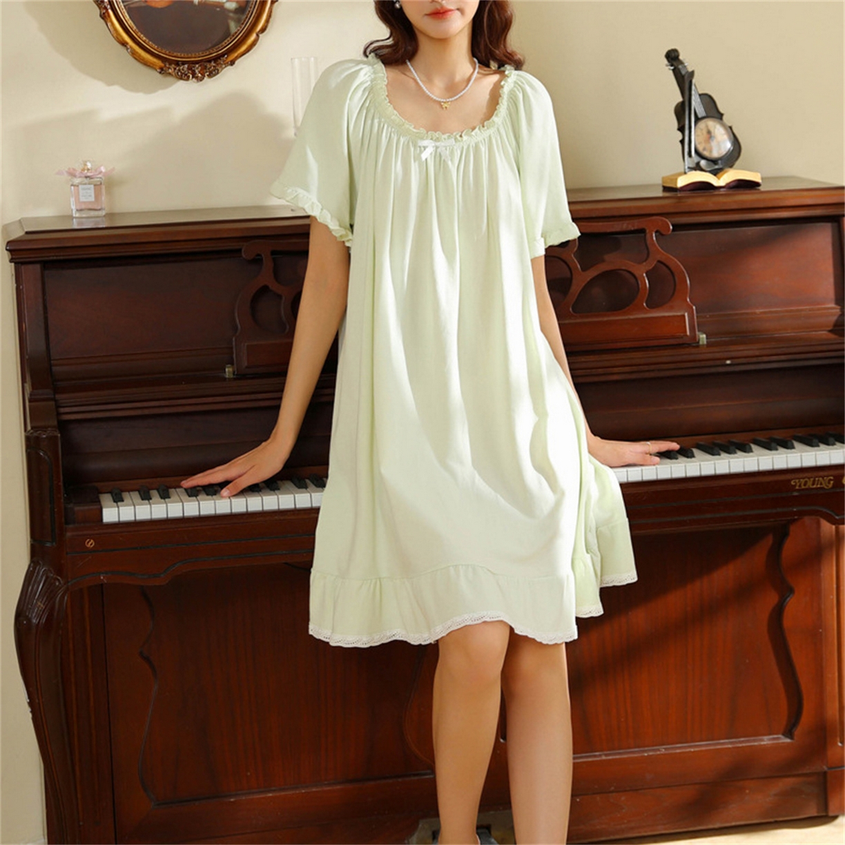 91家纺网 家纺一手货源 找家纺 洛兰沙家居馆 2026新款睡裙短袖新品宽松大码短裙女夏宫廷甜美公主可爱批发睡衣家居服 花色9