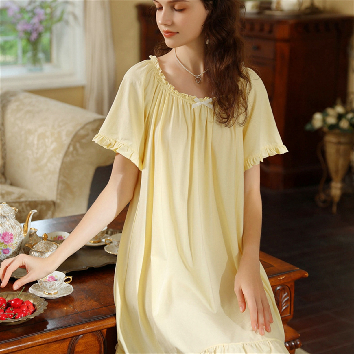 91家纺网 家纺一手货源 找家纺 （总）洛兰沙家居馆 2026新款睡裙短袖新品宽松大码短裙女夏宫廷甜美公主可爱批发睡衣家居服