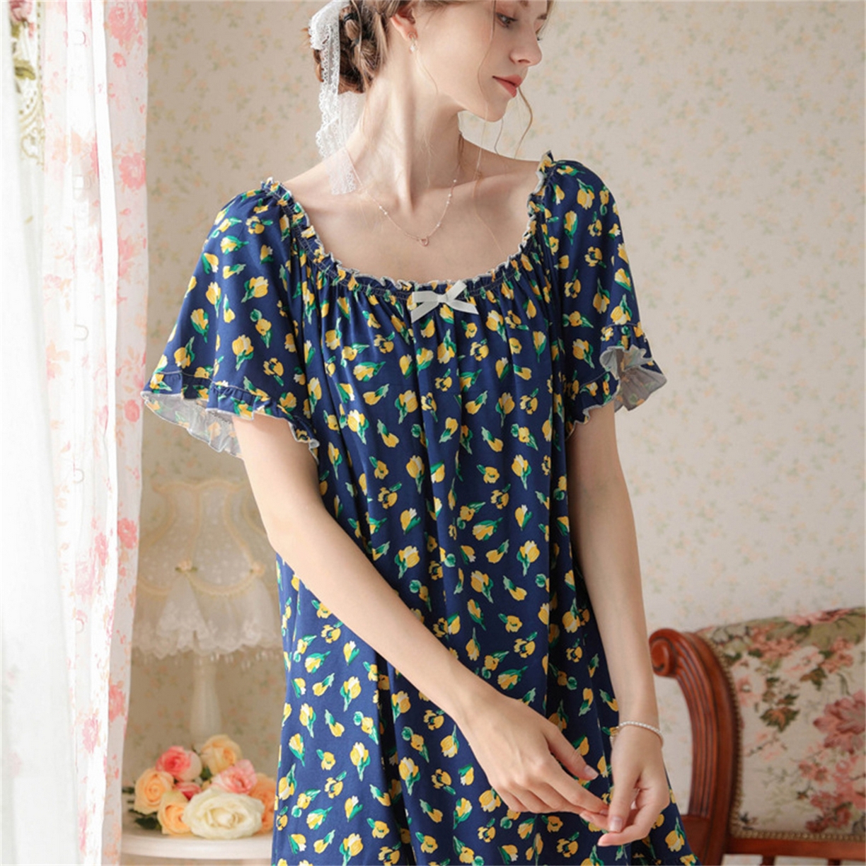 91家纺网 家纺一手货源 找家纺 （总）洛兰沙家居馆 2026新款睡裙短袖新品宽松大码短裙女夏宫廷甜美公主可爱批发睡衣家居服