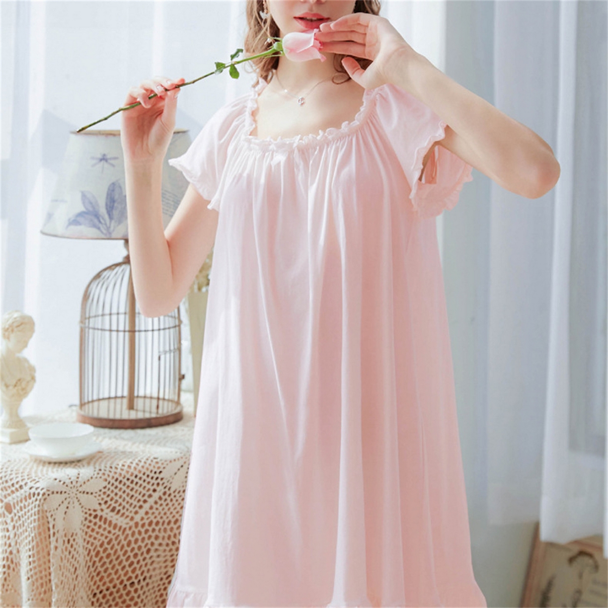 91家纺网 家纺一手货源 找家纺 （总）洛兰沙家居馆 2026新款睡裙短袖新品宽松大码短裙女夏宫廷甜美公主可爱批发睡衣家居服