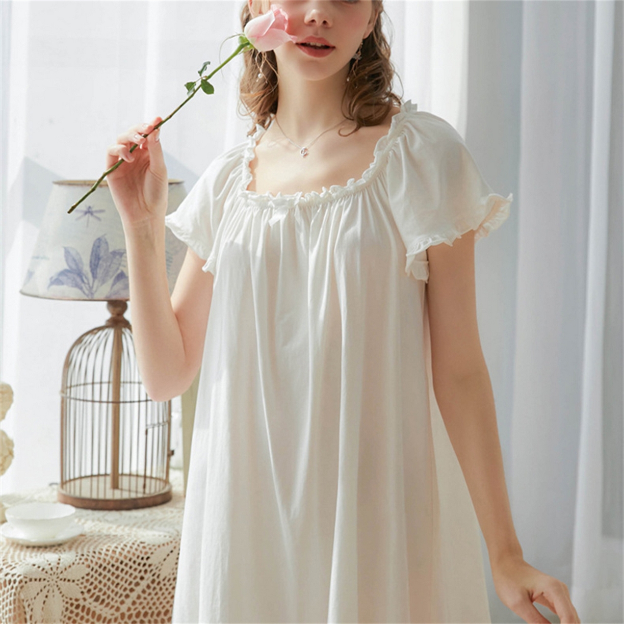 91家纺网 家纺一手货源 找家纺 洛兰沙家居馆 2026新款睡裙短袖新品宽松大码短裙女夏宫廷甜美公主可爱批发睡衣家居服 花色2