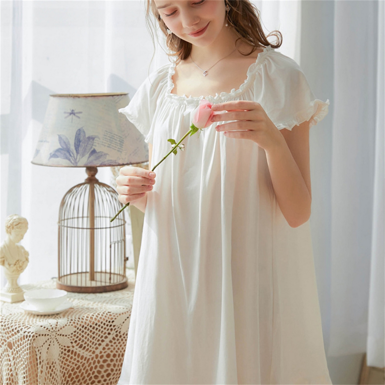 91家纺网 家纺一手货源 找家纺 洛兰沙家居馆 2026新款睡裙短袖新品宽松大码短裙女夏宫廷甜美公主可爱批发睡衣家居服 花色2