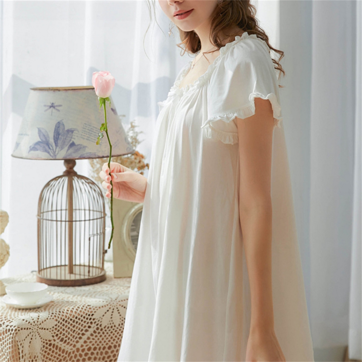 91家纺网 家纺一手货源 找家纺 洛兰沙家居馆 2026新款睡裙短袖新品宽松大码短裙女夏宫廷甜美公主可爱批发睡衣家居服 花色2