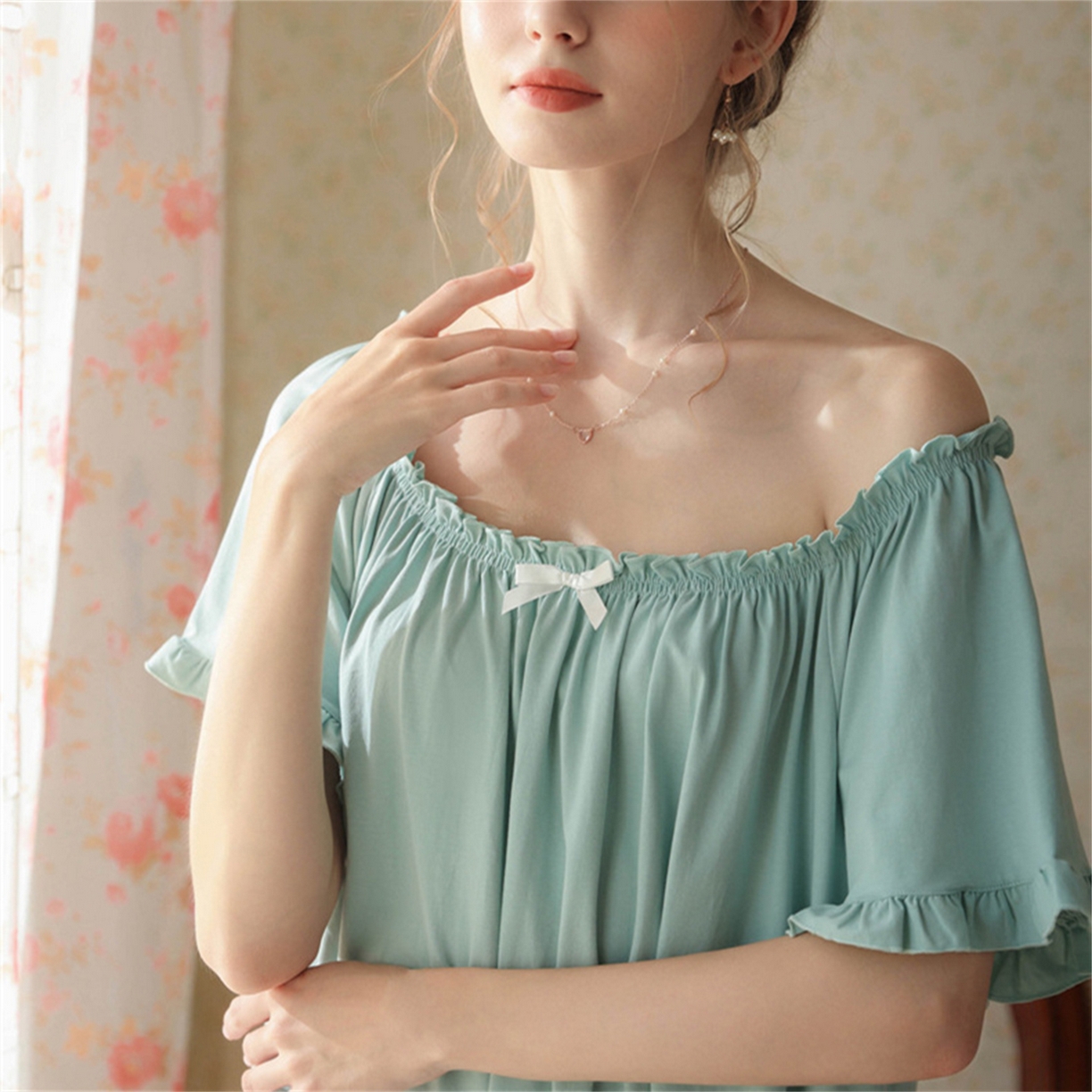 91家纺网 家纺一手货源 找家纺 洛兰沙家居馆 2026新款睡裙短袖新品宽松大码短裙女夏宫廷甜美公主可爱批发睡衣家居服 花色4