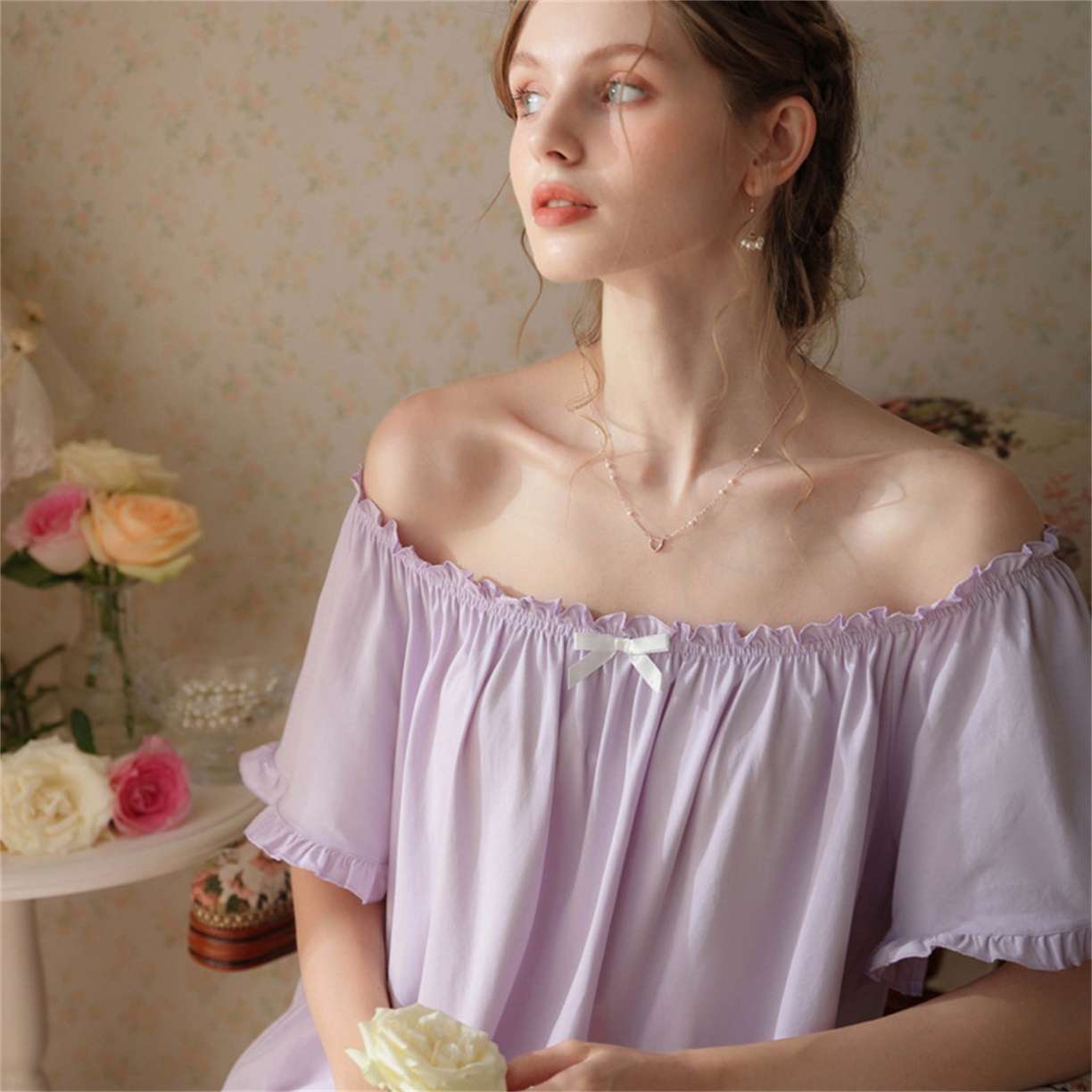 91家纺网 家纺一手货源 找家纺 洛兰沙家居馆 2026新款睡裙短袖新品宽松大码短裙女夏宫廷甜美公主可爱批发睡衣家居服 花色5