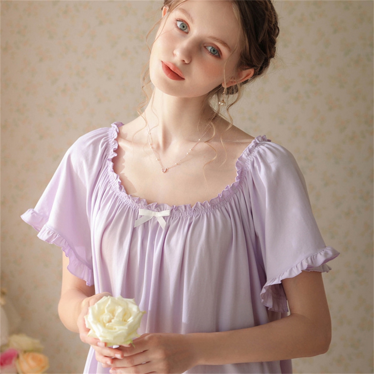 91家纺网 家纺一手货源 找家纺 洛兰沙家居馆 2026新款睡裙短袖新品宽松大码短裙女夏宫廷甜美公主可爱批发睡衣家居服 花色5