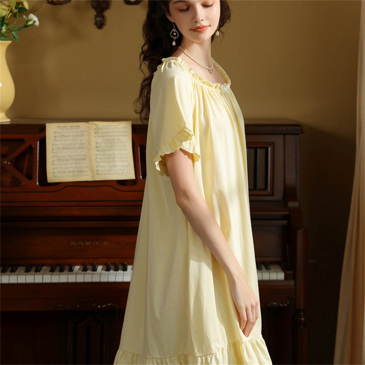 91家纺网 家纺一手货源 找家纺 洛兰沙家居馆 2026新款睡裙短袖新品宽松大码短裙女夏宫廷甜美公主可爱批发睡衣家居服 花色7