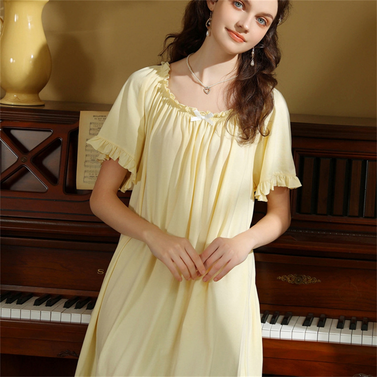 洛兰沙家居馆 2026新款睡裙短袖新品宽松大码短裙女夏宫廷甜美公主可爱批发睡衣家居服 花色7