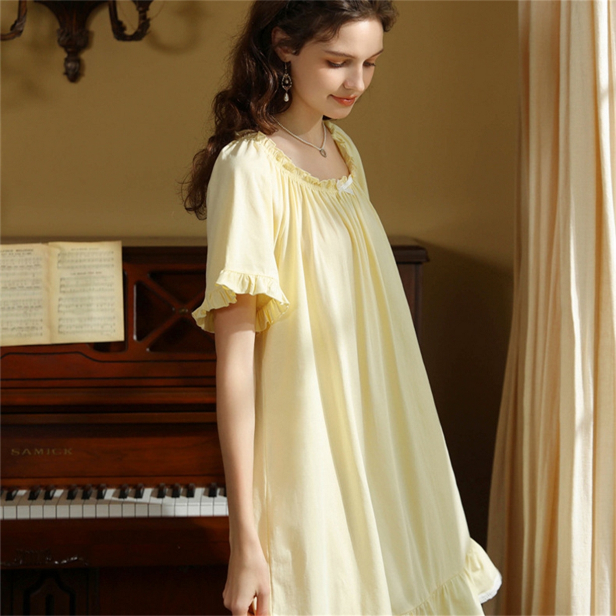 91家纺网 家纺一手货源 找家纺 洛兰沙家居馆 2026新款睡裙短袖新品宽松大码短裙女夏宫廷甜美公主可爱批发睡衣家居服 花色7