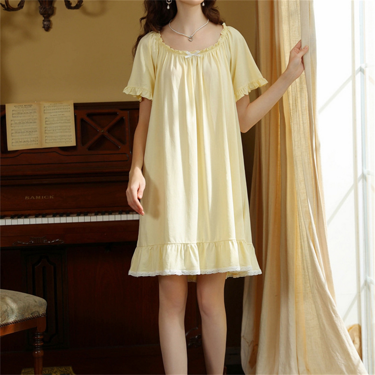 91家纺网 家纺一手货源 找家纺 洛兰沙家居馆 2026新款睡裙短袖新品宽松大码短裙女夏宫廷甜美公主可爱批发睡衣家居服 花色7