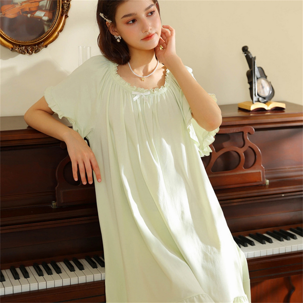 91家纺网 家纺一手货源 找家纺 洛兰沙家居馆 2026新款睡裙短袖新品宽松大码短裙女夏宫廷甜美公主可爱批发睡衣家居服 花色9