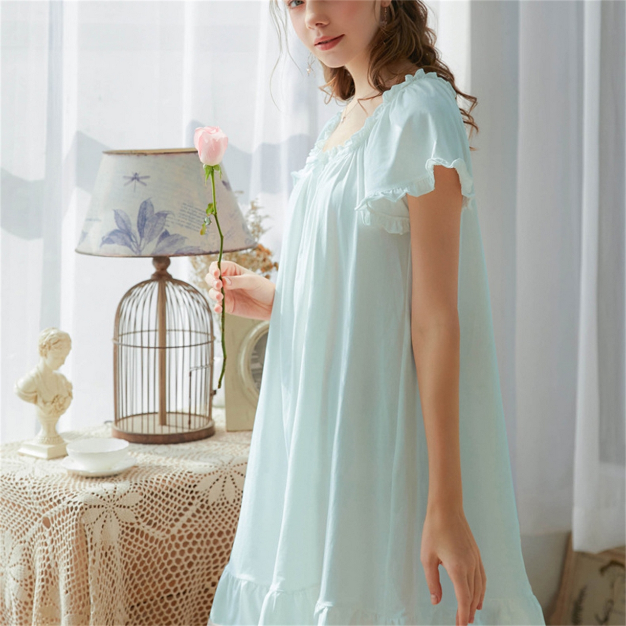 洛兰沙家居馆 2026新款睡裙短袖新品宽松大码短裙女夏宫廷甜美公主可爱批发睡衣家居服 花色11