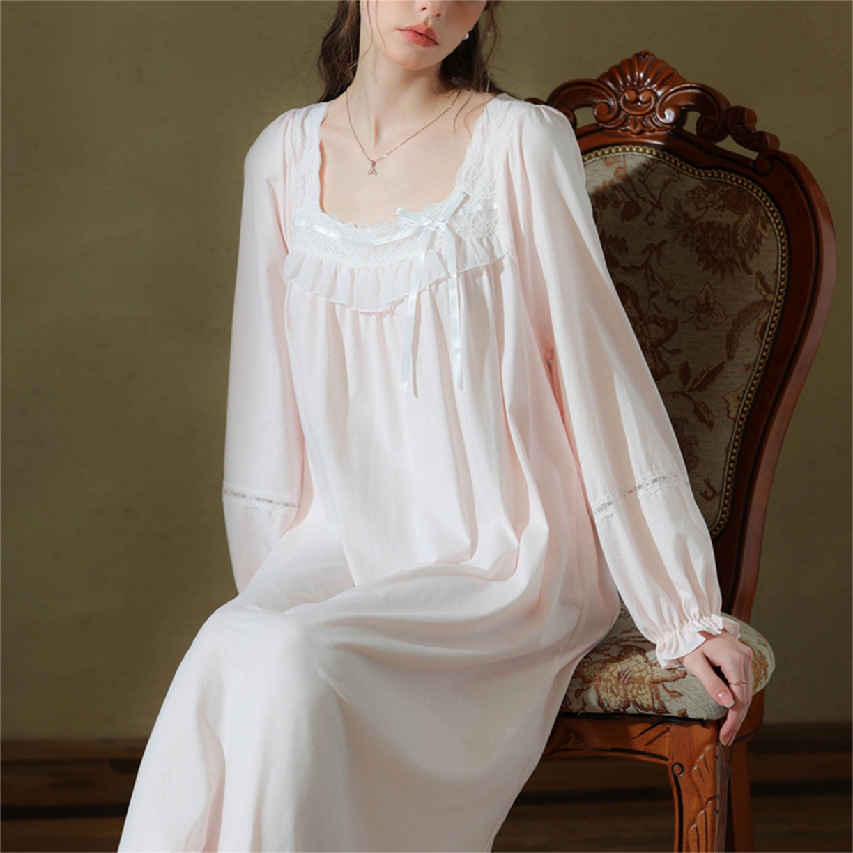 91家纺网 家纺一手货源 找家纺 （总）洛兰沙家居馆 2026新款睡裙春秋长袖长款少女法式宫廷公主风宽松大码跨境批发甜美睡衣