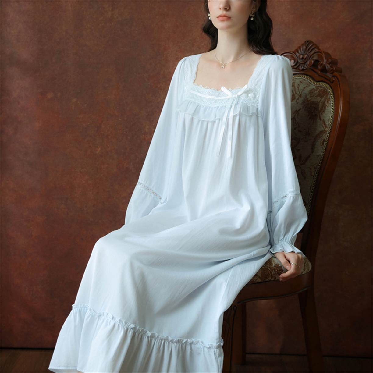 91家纺网 家纺一手货源 找家纺 （总）洛兰沙家居馆 2026新款睡裙春秋长袖长款少女法式宫廷公主风宽松大码跨境批发甜美睡衣