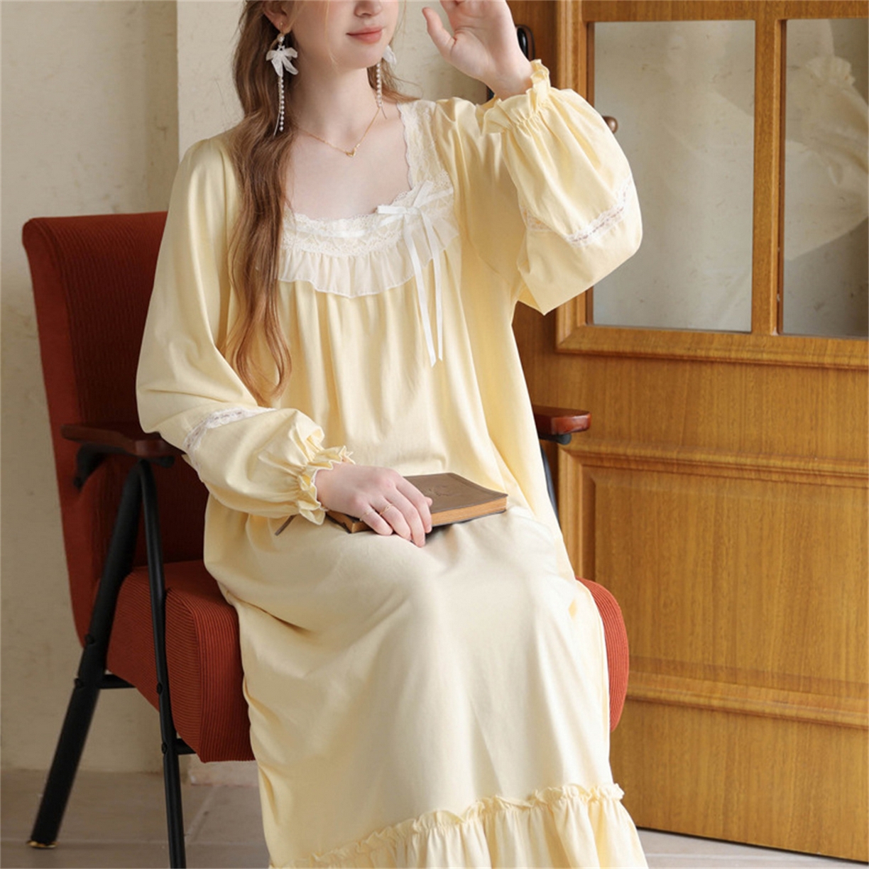 91家纺网 家纺一手货源 找家纺 （总）洛兰沙家居馆 2026新款睡裙春秋长袖长款少女法式宫廷公主风宽松大码跨境批发甜美睡衣