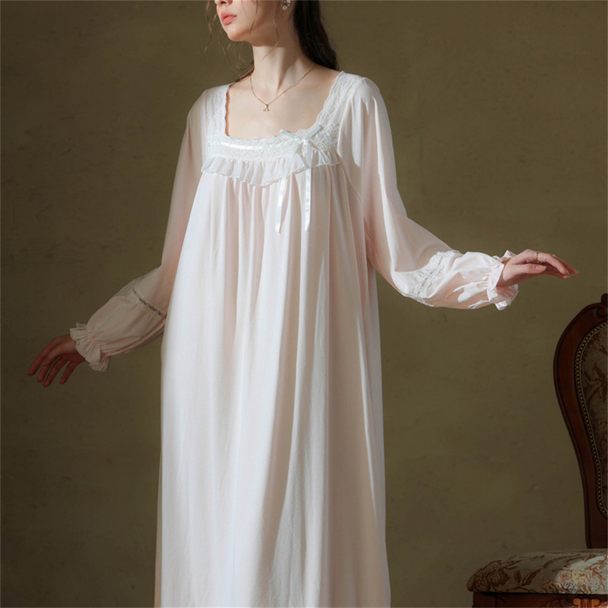 91家纺网 家纺一手货源 找家纺 （总）洛兰沙家居馆 2026新款睡裙春秋长袖长款少女法式宫廷公主风宽松大码跨境批发甜美睡衣