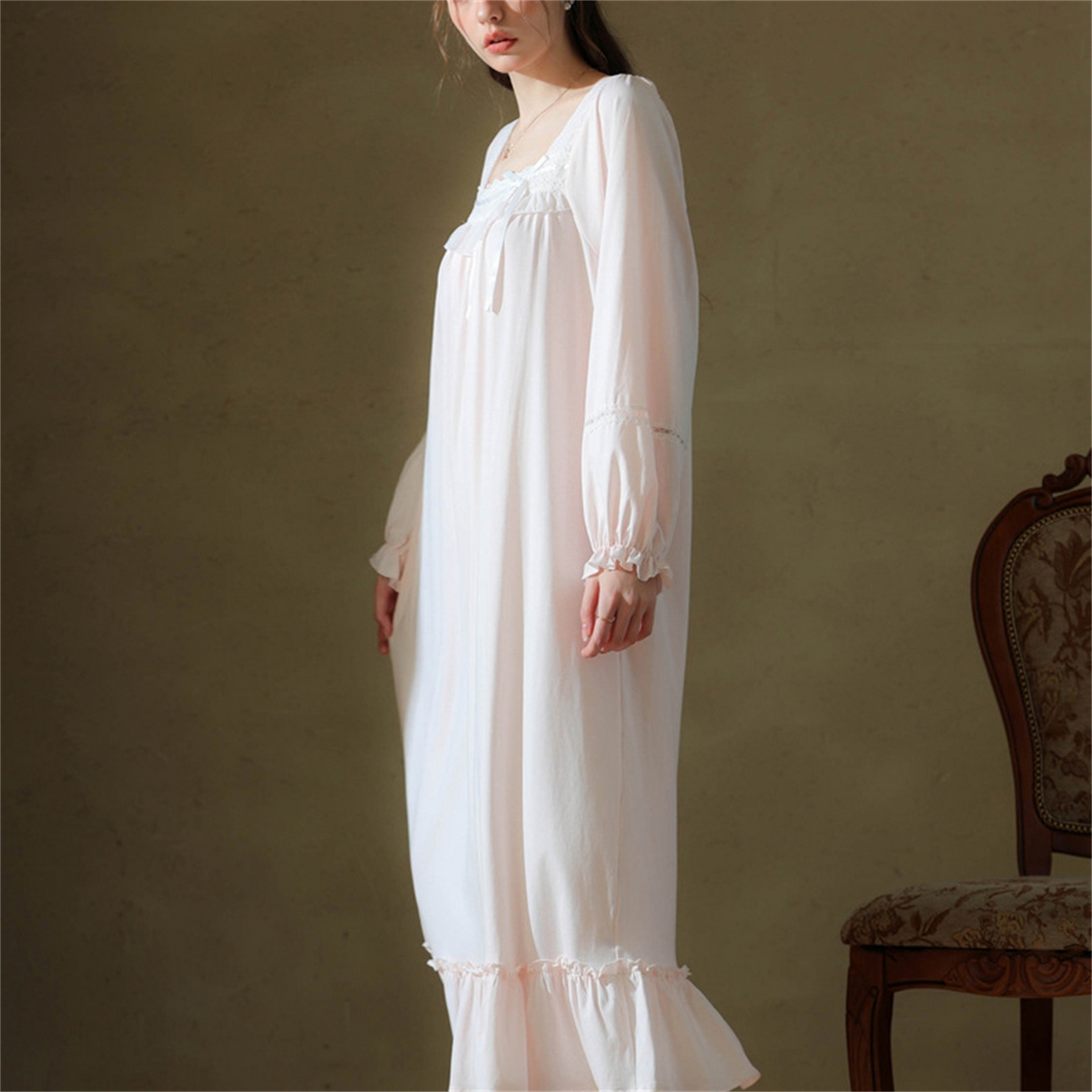 91家纺网 家纺一手货源 找家纺 （总）洛兰沙家居馆 2026新款睡裙春秋长袖长款少女法式宫廷公主风宽松大码跨境批发甜美睡衣