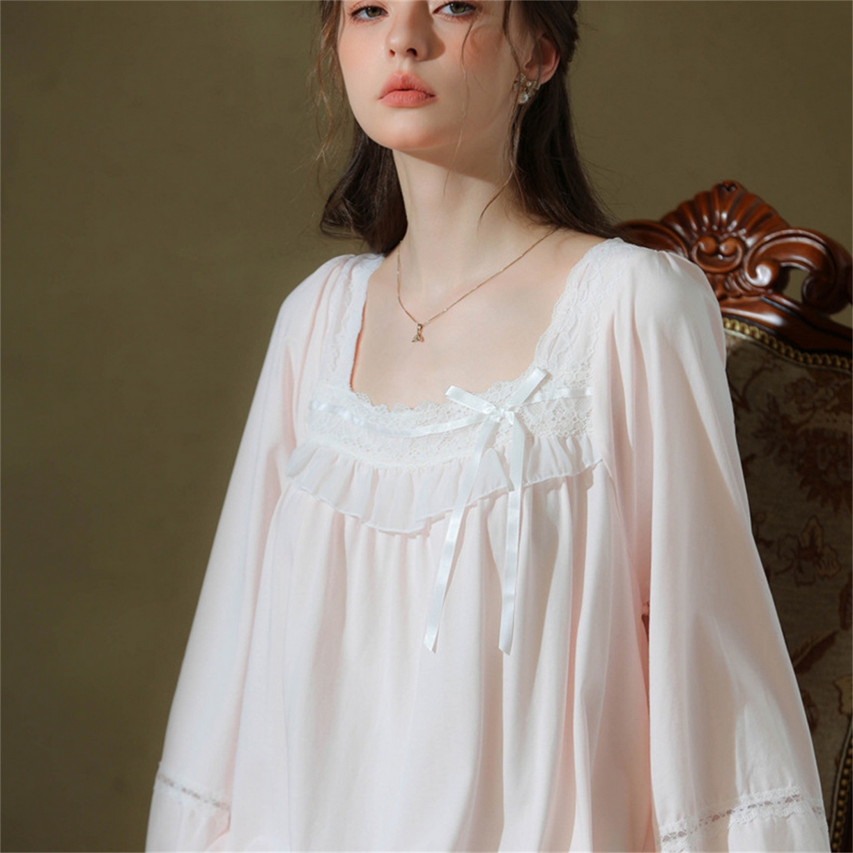 91家纺网 家纺一手货源 找家纺 （总）洛兰沙家居馆 2026新款睡裙春秋长袖长款少女法式宫廷公主风宽松大码跨境批发甜美睡衣