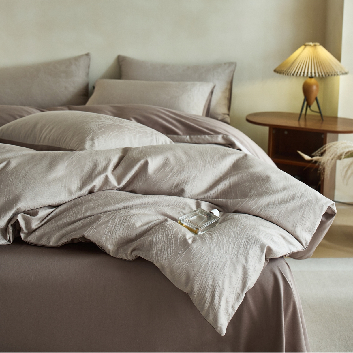 亿梵家居 2026新款100支长绒棉纯棉厚织大提花四件套 西西里-奶茶