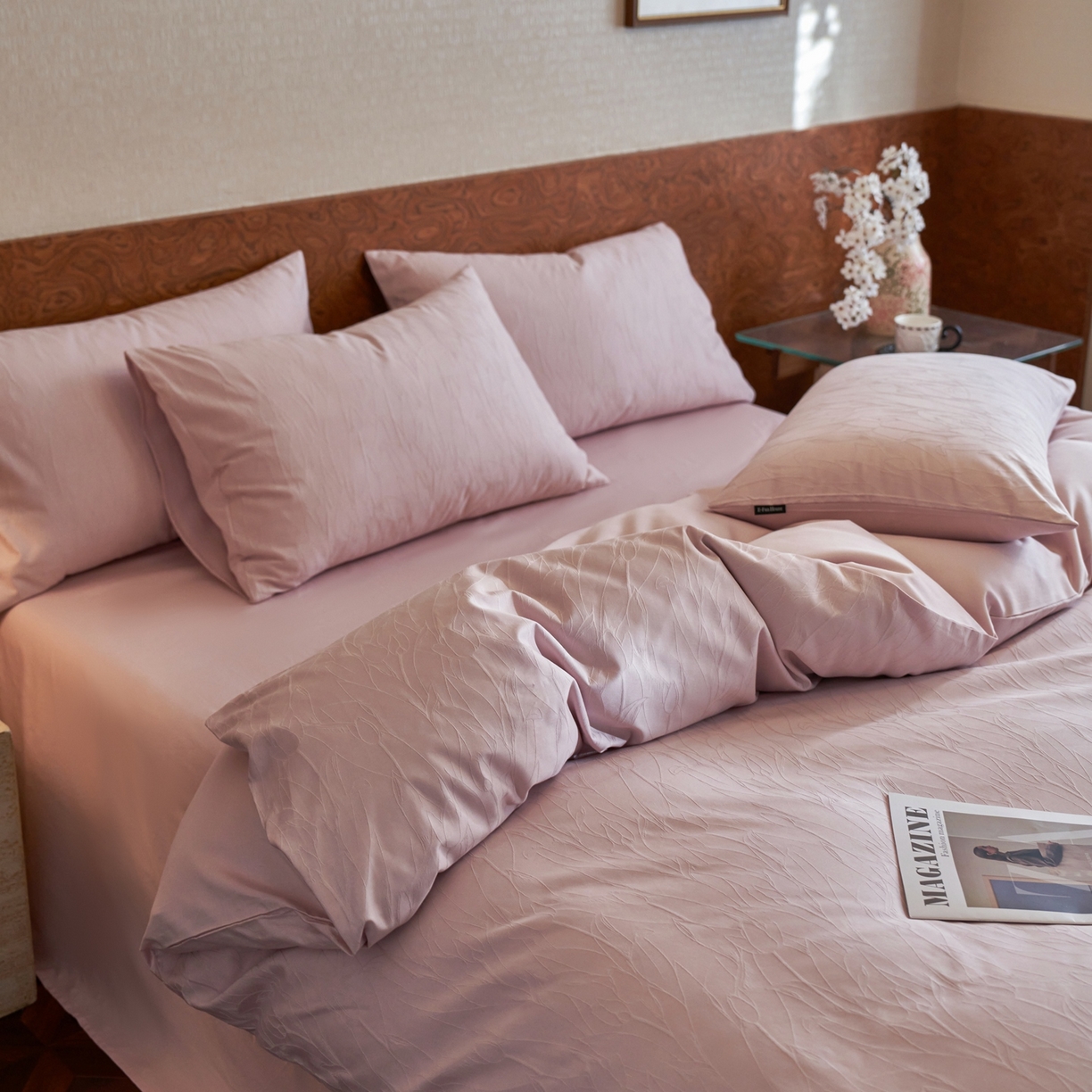 91家纺网 家纺一手货源 找家纺 亿梵家居 2026新款100支长绒棉纯棉厚织大提花四件套 芊芊花语-星黛紫