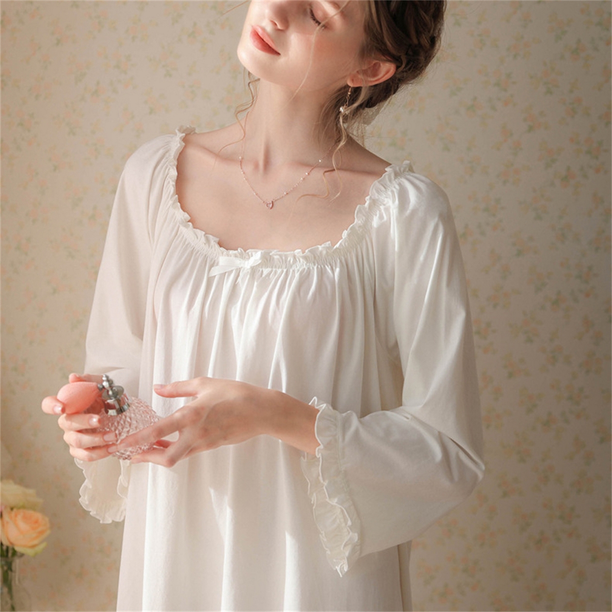 91家纺网 家纺一手货源 找家纺  洛兰沙家居馆  2026新款法式春秋长款睡衣少女长袖薄款宽松大码跨境出口批发家居服睡裙 花色5