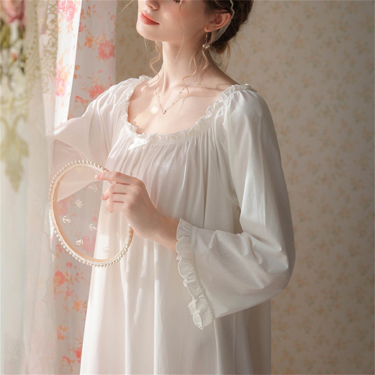 91家纺网 家纺一手货源 找家纺  洛兰沙家居馆  2026新款法式春秋长款睡衣少女长袖薄款宽松大码跨境出口批发家居服睡裙 花色5