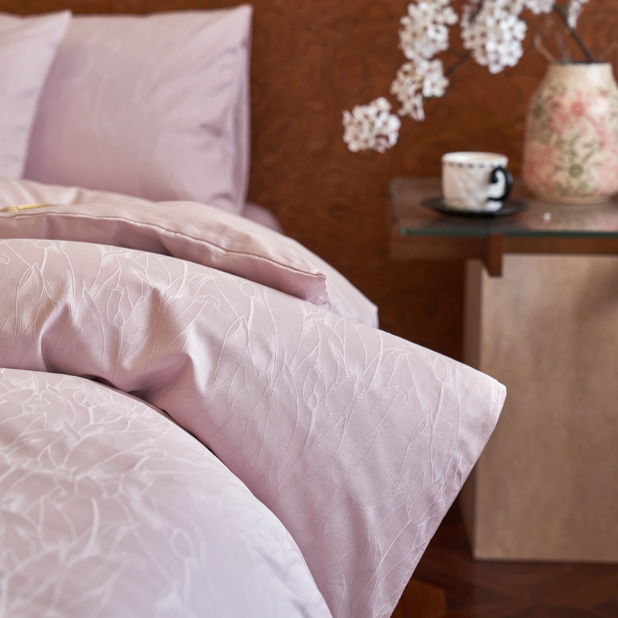 91家纺网 家纺一手货源 找家纺 亿梵家居 2026新款100支长绒棉纯棉厚织大提花四件套 芊芊花语-星黛紫