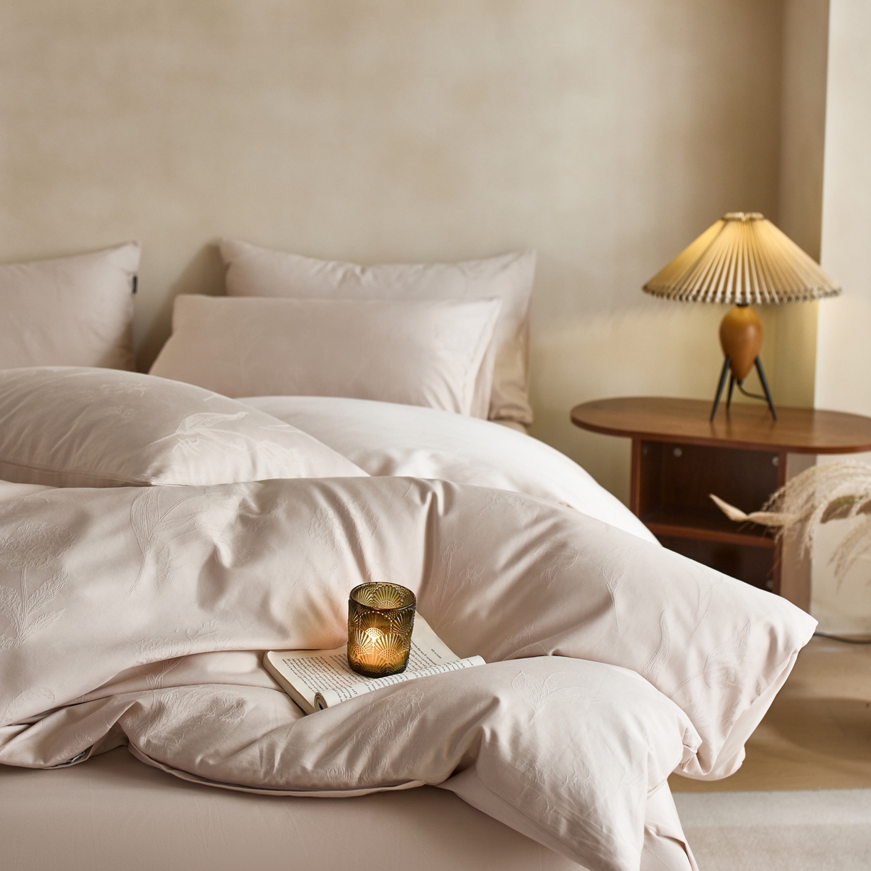 亿梵家居 2026新款100支长绒棉纯棉厚织大提花四件套 雅芙-浅杏